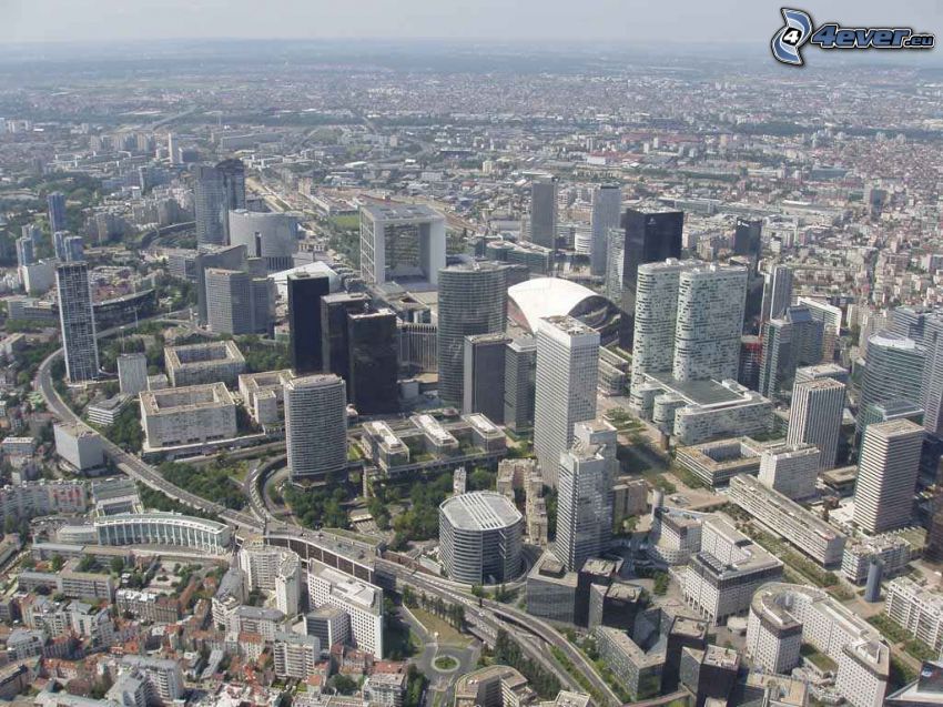 La Défense, rascacielos, París, vista aérea