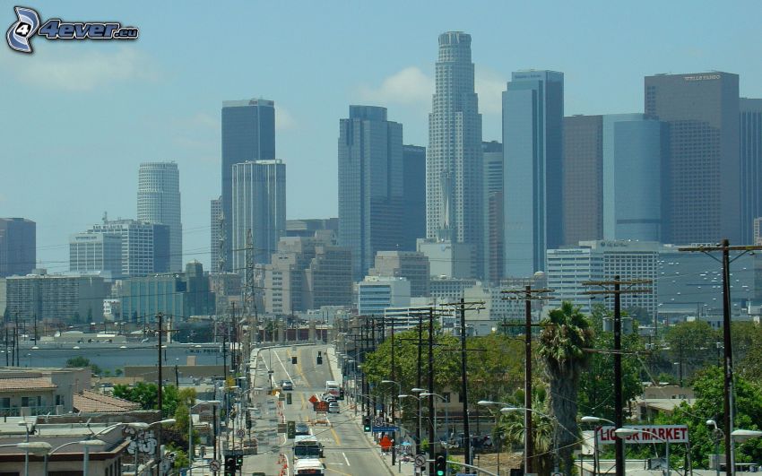 Los Angeles, rascacielos, camino