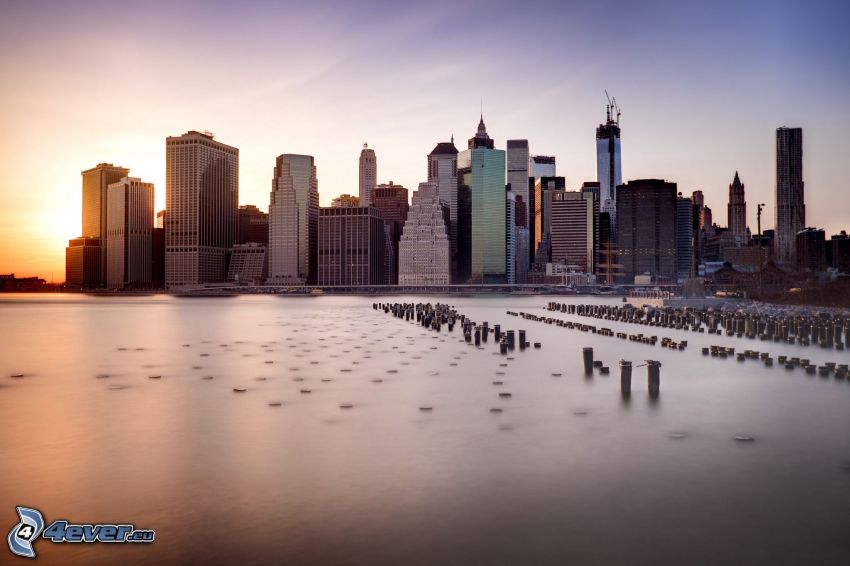 Manhattan, New York, rascacielos, ciudad costera