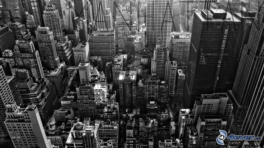 Manhattan, rascacielos, New York, blanco y negro