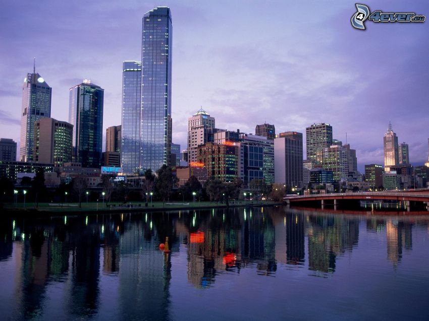 Melbourne, rascacielos, río