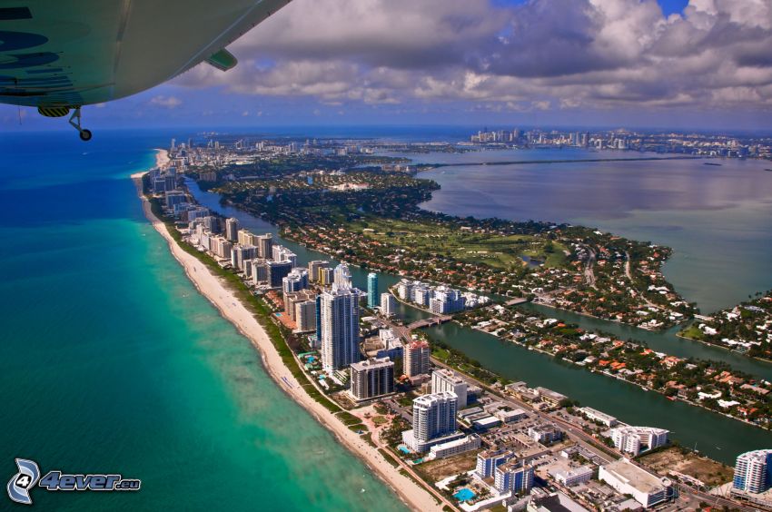 Miami, ciudad costera, vista aérea