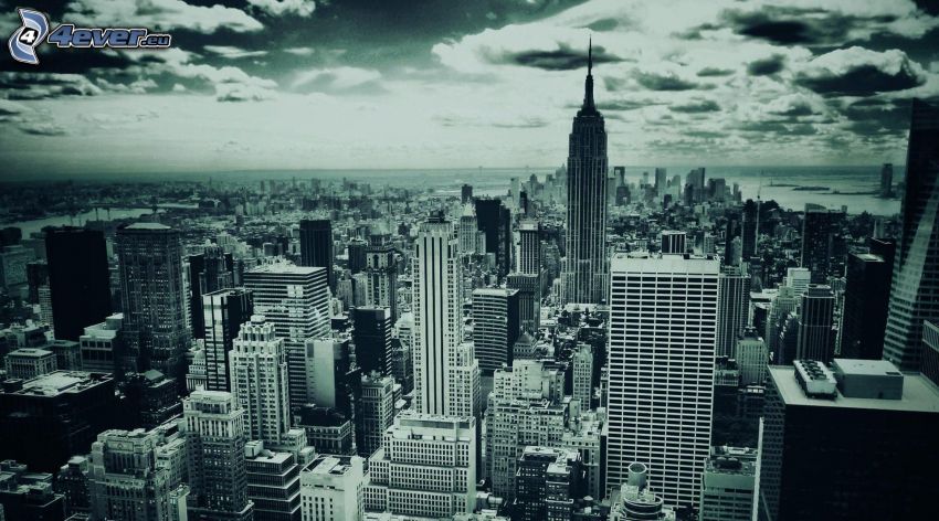 New York, edificios, Foto en blanco y negro