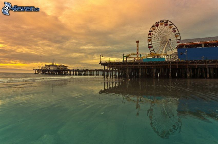 rueda de la fortuna, mar, después de la puesta del sol, Santa Monica