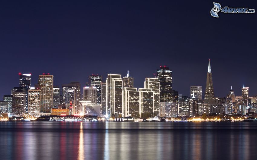 San Francisco, rascacielos, ciudad de noche