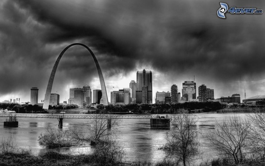 St. Louis, Gateway Arch, Foto en blanco y negro