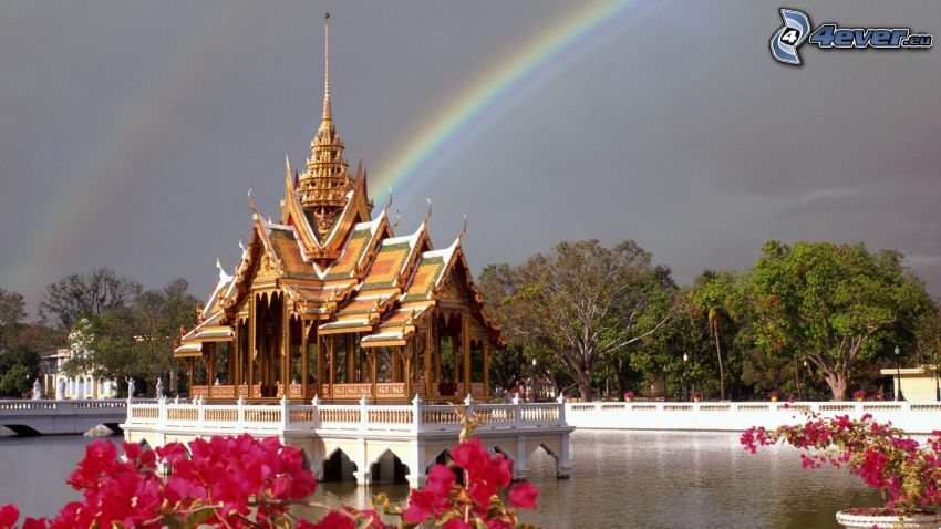 Bang Pa-In, Tailandia, arco iris, lago