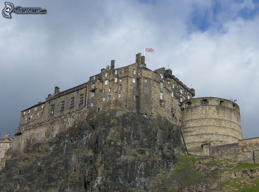Castillo de Edimburgo, roca, bandera inglesa