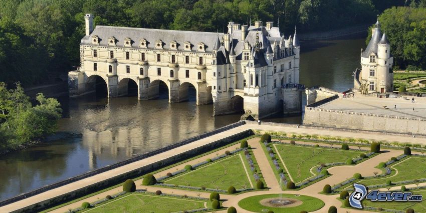 Château de Chenonceau, parque, acera, río