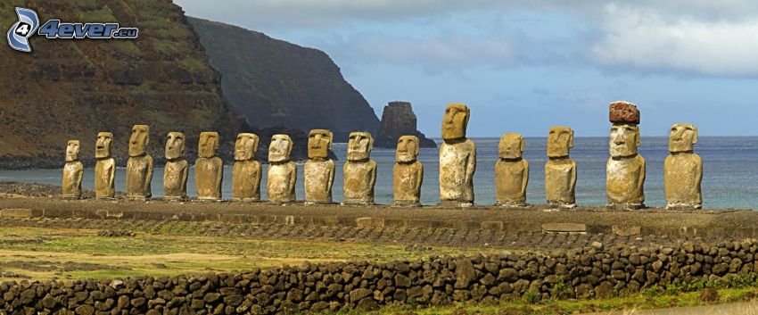 la escultura de Moai, mar, islas de pascua