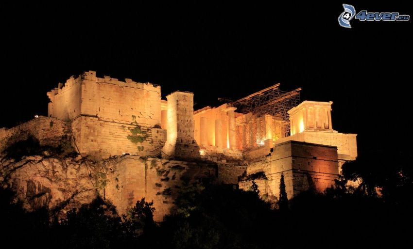 palacio, Atenas, Grecia, noche, iluminación