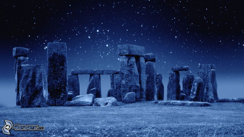 Stonehenge, cielo de noche, noche