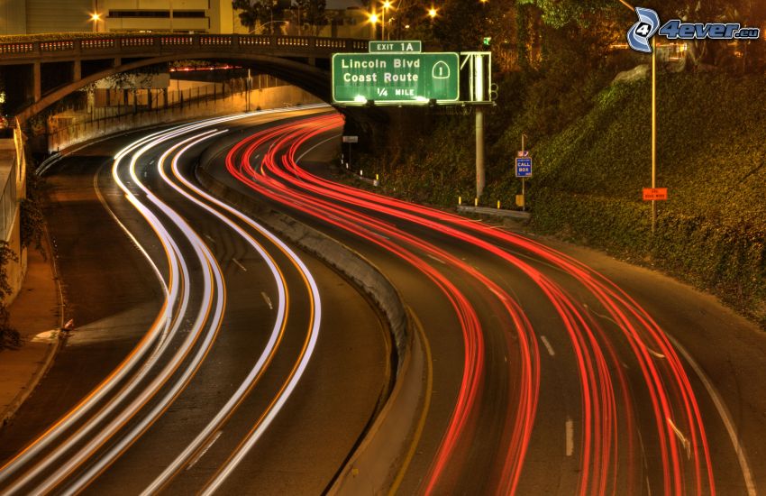 Interstate 10, Santa Monica, Los Angeles, carretera por la noche