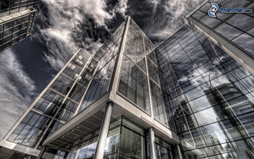 edificio de oficinas, nubes, HDR