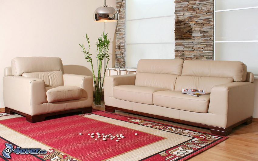 salón, sofá, alfombra