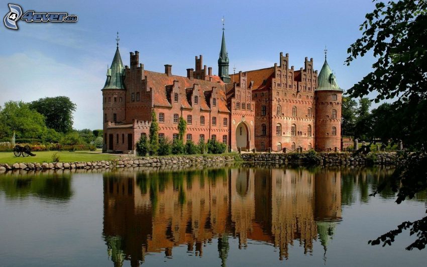 palacio, Dinamarca, lago, reflejo