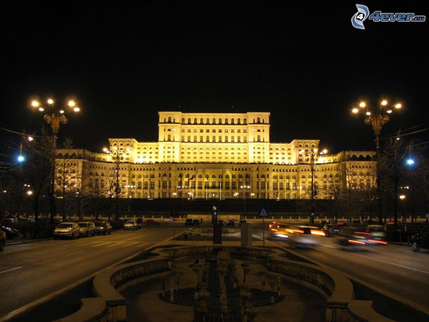parlamento, Rumania, noche, iluminación