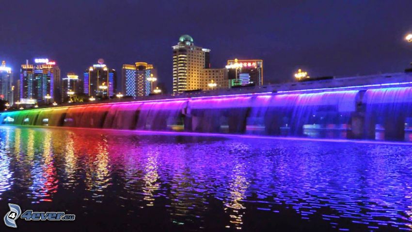 Banpo Bridge, ciudad de noche, colores
