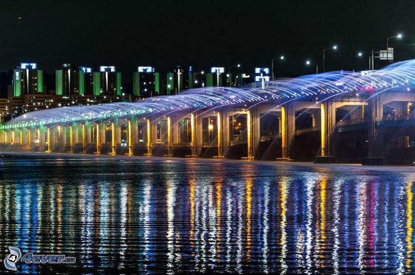 Banpo Bridge, ciudad de noche, puente iluminado, fuente