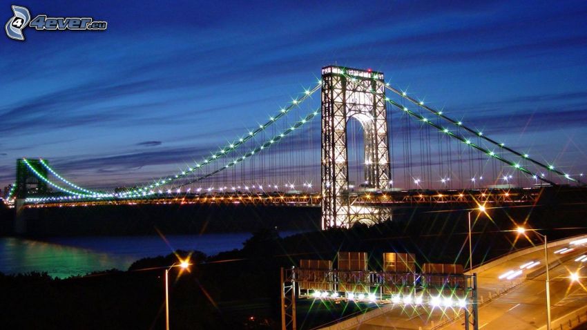 George Washington Bridge, puente iluminado, noche