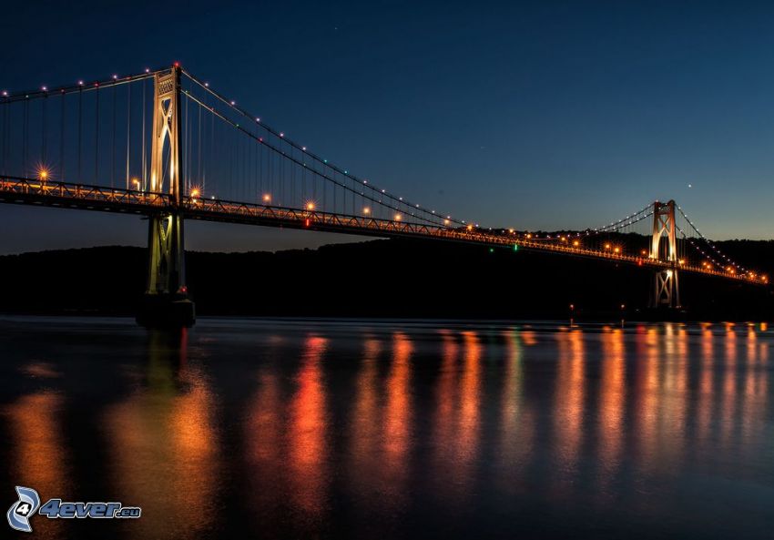 Mid-Hudson Bridge, puente iluminado, noche, oscuridad