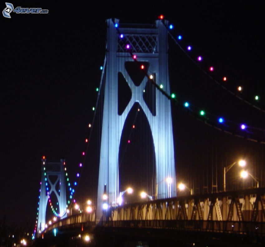 Mid-Hudson Bridge, puente iluminado, noche