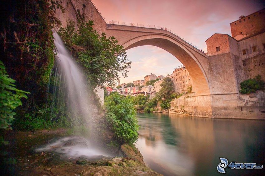 Stari Most, cascada, Neretva, Mostar