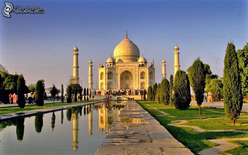 Taj Mahal, mezquita, India, arboleda, agua