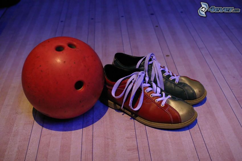 bowling, bola de bolos, zapatos de bowling