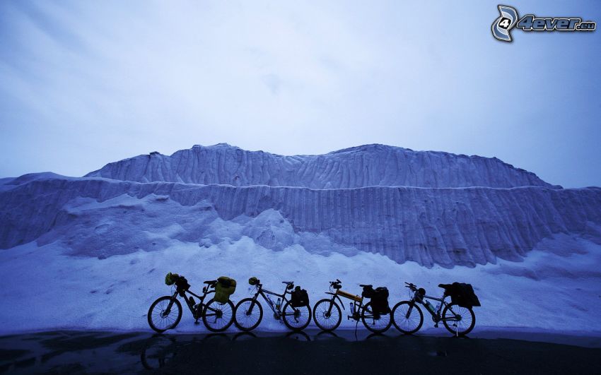bicicletas, nieve, hielo