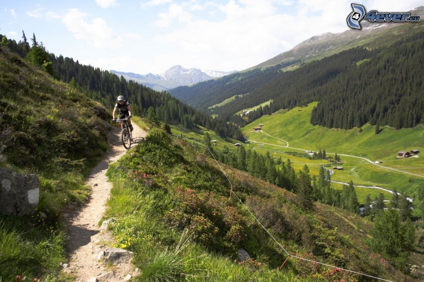 mountainbiking, Alpes, vista al valle, montañas
