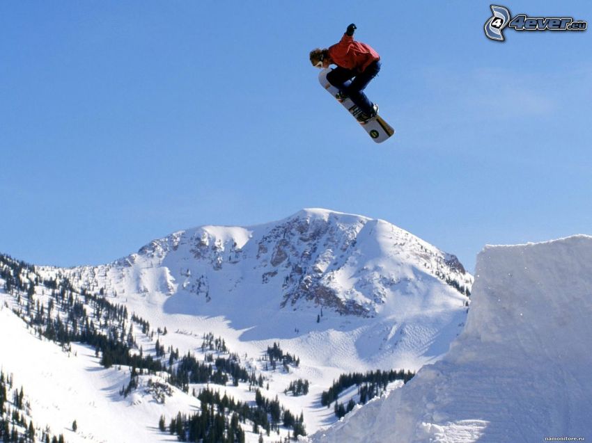 salto en tabla de snowboard, adrenaline, rampa