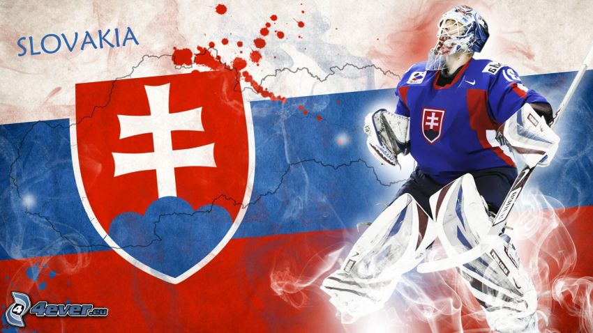 bandera de Eslovaquia, jugador de hockey, escudo de la República Eslovaca