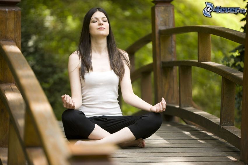 meditación, yoga, puente de madera