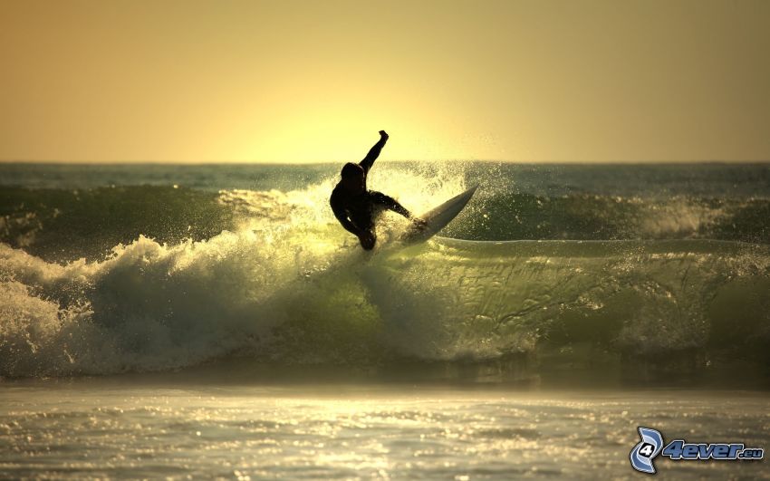 surf, puesta del sol