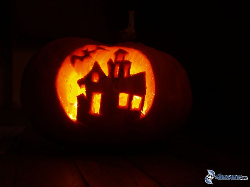 Calabaza de Halloween, casa de miedo