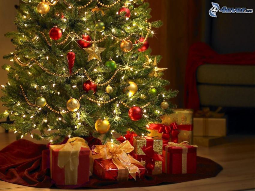 árbol de Navidad, regalos