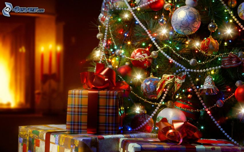 árbol de Navidad, regalos