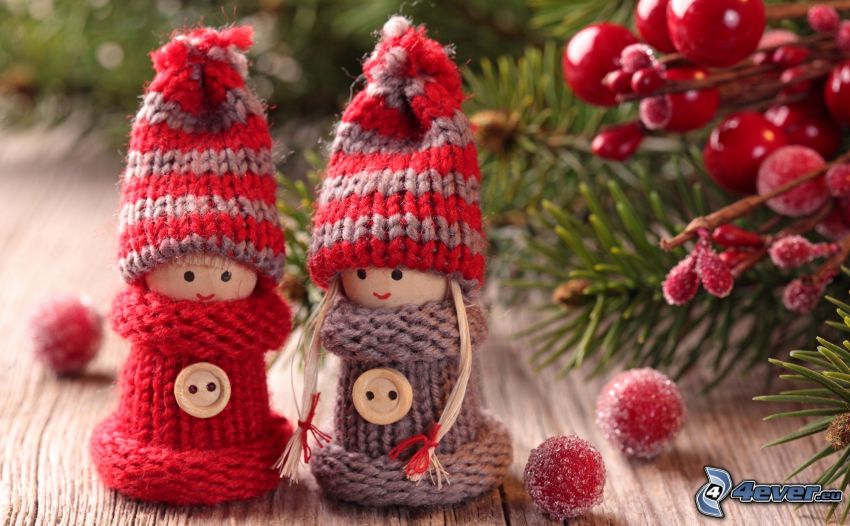 caracteres, árbol de Navidad, gorro, suéter