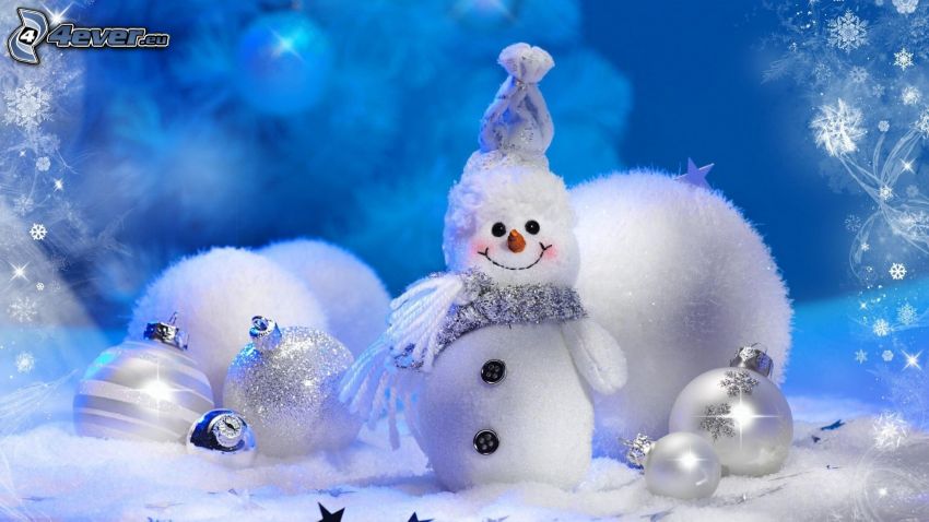 muñeco de nieve, bolas de navidad