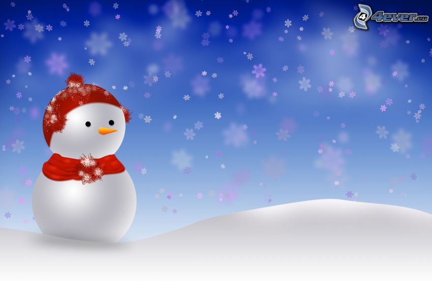 muñeco de nieve, nieve, copos de nieve, dibujos animados