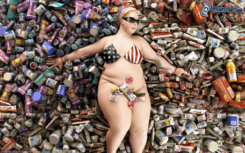 mujer gorda, dulces, latas, USA