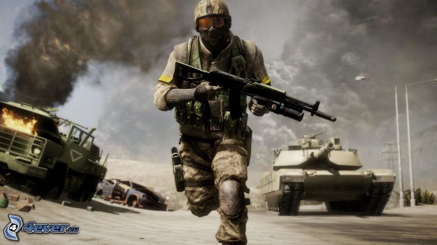 Battlefield: Bad Company 2, soldado con una pistola, M1 Abrams