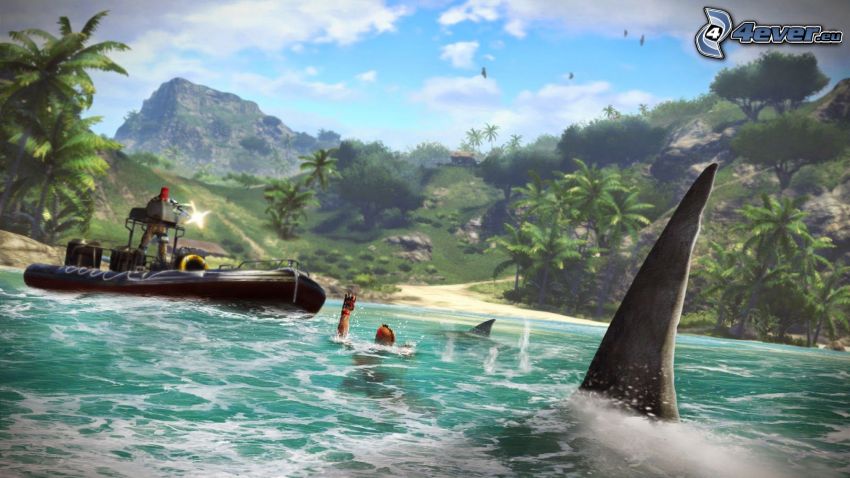 Far Cry 3, tiburón, laguna, selva