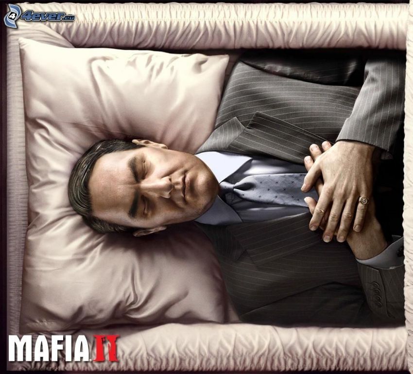 Mafia 2, hombre en traje, cadáver, ataúd