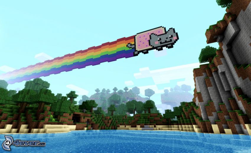 Minecraft, gato, arco iris