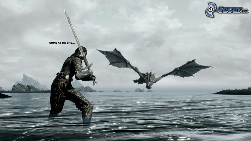 The Elder Scrolls Skyrim, guerrero, dragón volador