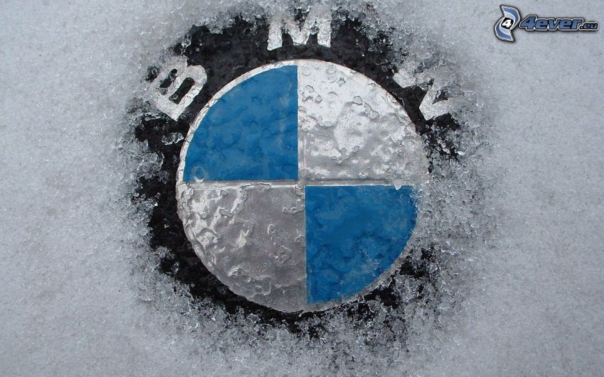 BMW, logo, hielo, nieve