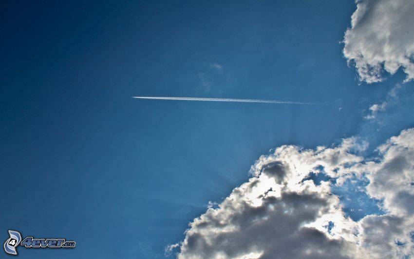 avión, nubes, marcas de condensación