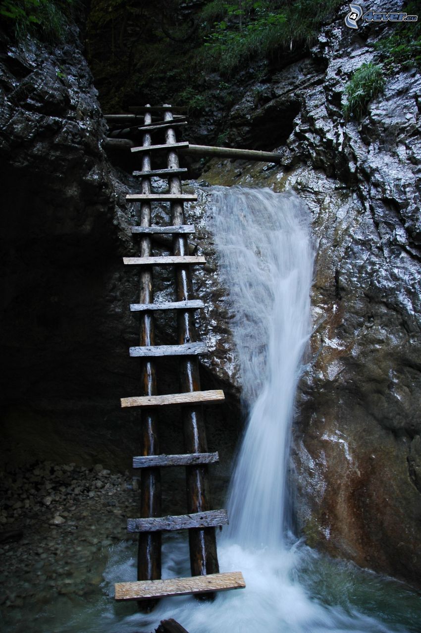 escalera, cascada, Slovenský Raj